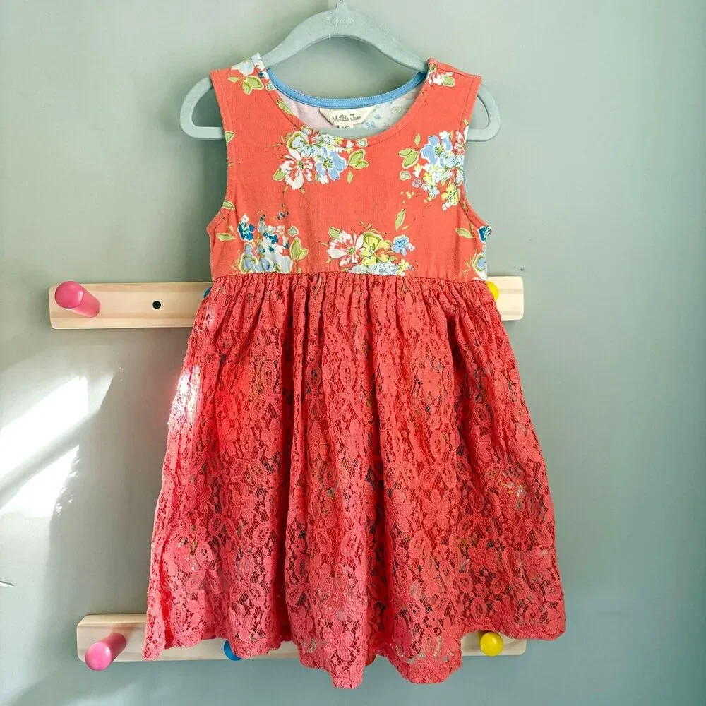 Matilda Jane Bouquets for Layla Cotton + Lace Floral Tank Dress in a Coral/Peach